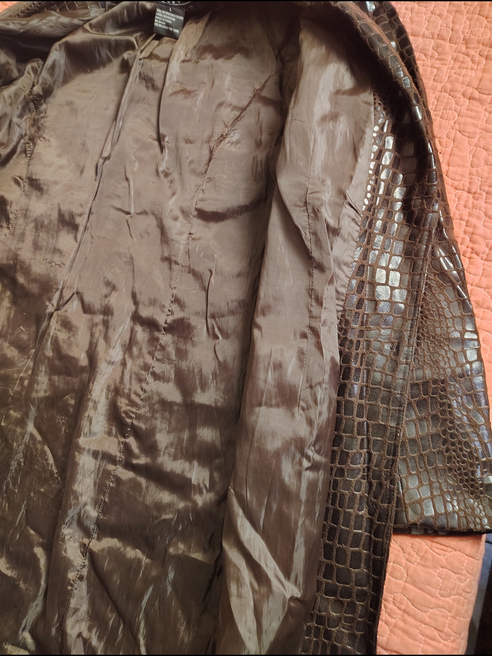 Selene Sport Brown Croc-Embossed Faux Leather Jacket - Picture 6 of 11
